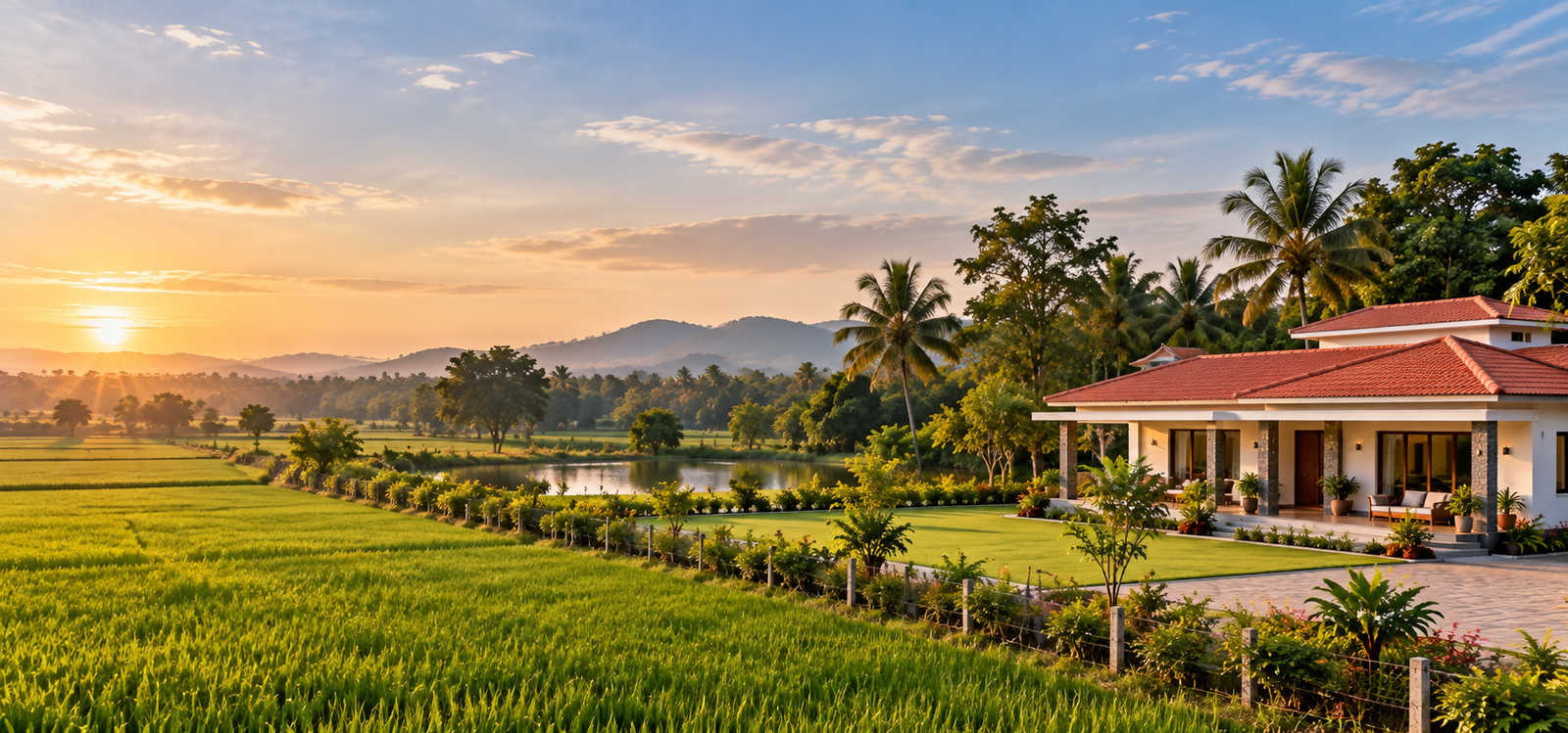 Agricultural land and farmhouse